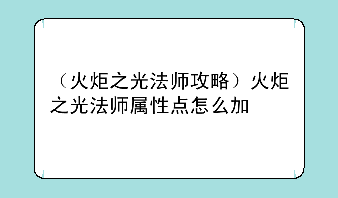（火炬之光法师攻略）火炬之光法师属性点怎么加